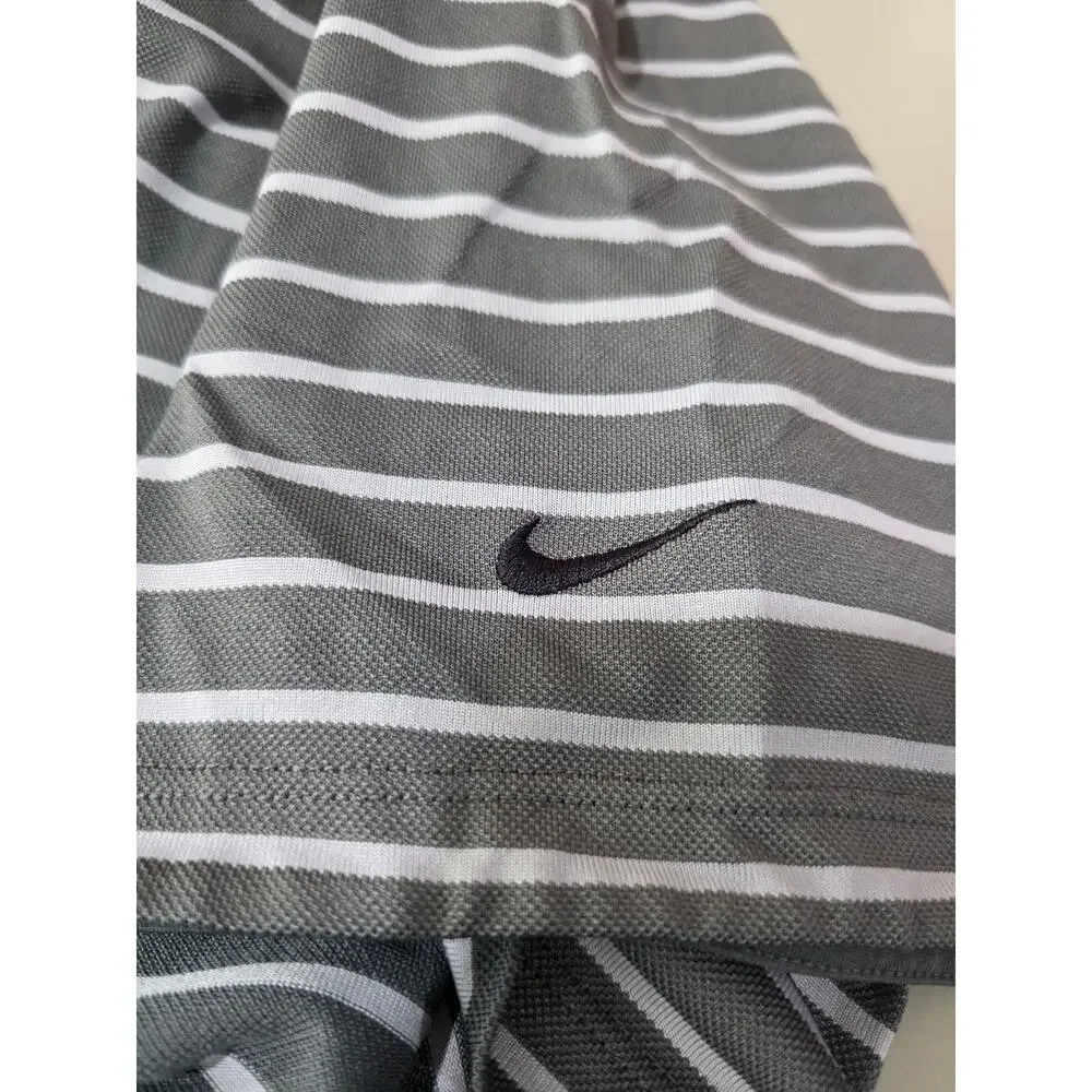 Nike Dri-fit grey striped short sleeve polo shirt - large